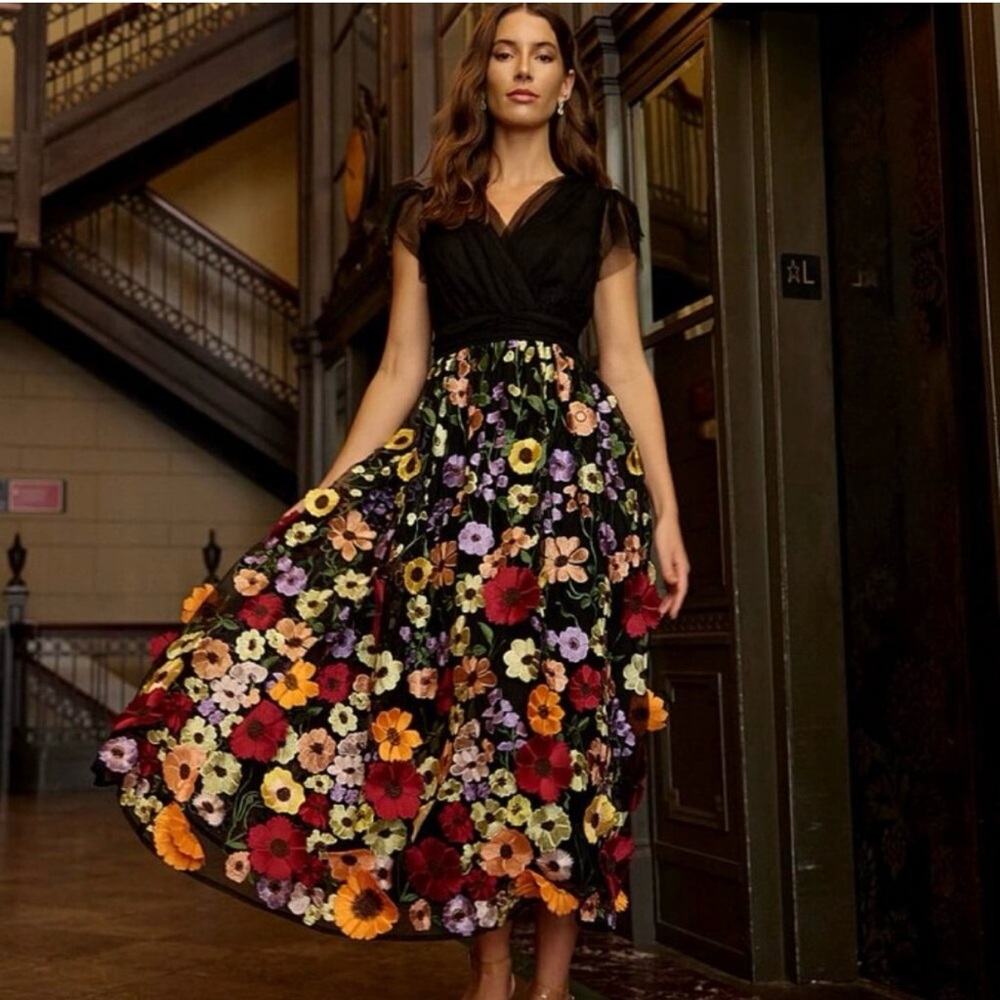 Just Me Black Floral Midi Dress